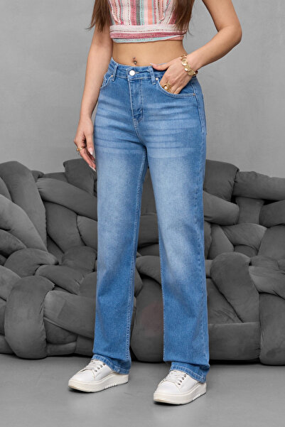 BİKELİFE Women's High Waist Flared Straight Fit Jeans