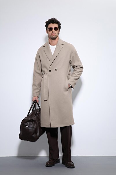 Antioch Beige Belted Oversized Men's Coat
