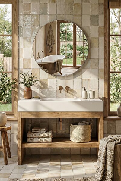 meDDex 70 Cm Yuvarlak Banyo Antre Hol Koridor Makyaj Salon Aynası