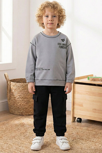 BABY SPORT Αγορίστικο σετ δύο τεμαχίων με στάμπα, βαμβακερό κάτω και επάνω μέ...