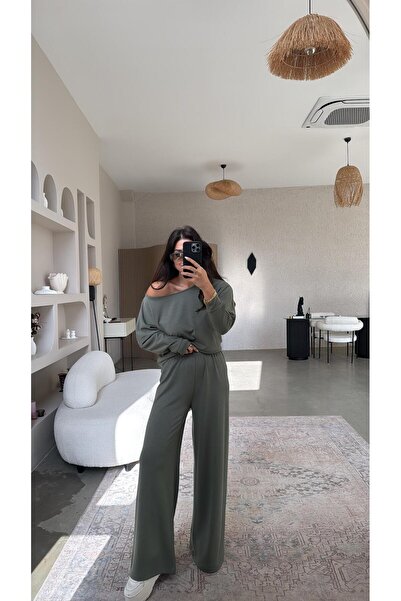 Buket Teke Khaki Modal Boat Neck Suit