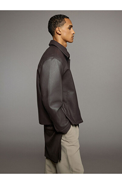 LC Waikiki Brown Standard Fit Men's Leather Look Coat