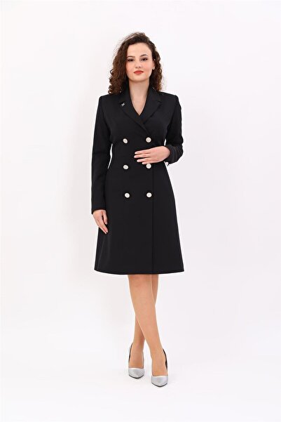 ÖNDER ÖZSOY Double-Breasted Women's Jacket Dress-Black