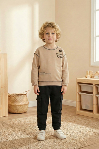 BABY SPORT Αγορίστικο σετ δύο τεμαχίων με στάμπα, βαμβακερό κάτω και επάνω μέ...