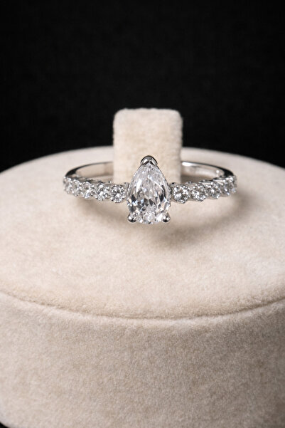 OSMANLI GÜMÜŞ Kadın Gümüş Yüzük - Lucy Zirkon Taşlı Damla Model Yüzük