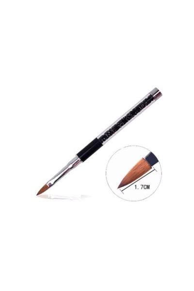 Pink Nails Acrylic Brush Black Crystals