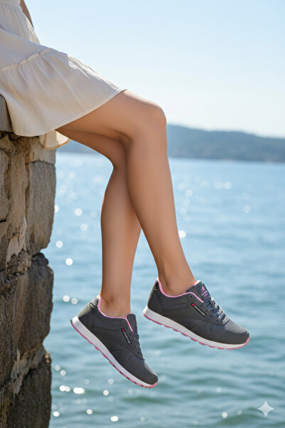 VELLINA Kadın Füme Pembe Bağcıklı Casual Rahat Taban Konforlu Yumuşak Yürüyüş...