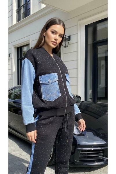 RED WOMAN FASHİON Denim Detailed Stoned Suit