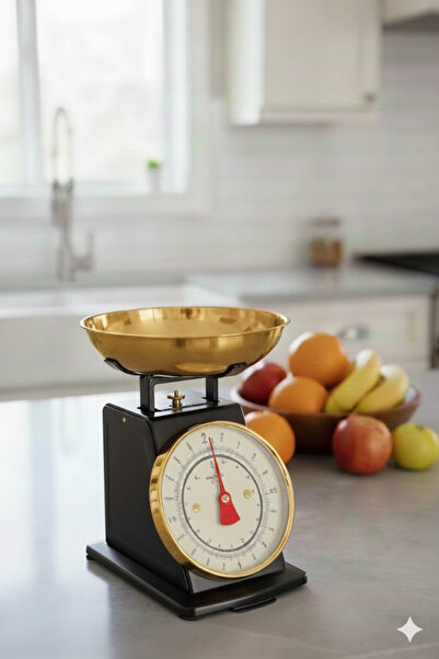 welcomein Vintage Tasarım Analog Mutfak Terazisi 5 kg Kapasiteli Pirinç Kasel...