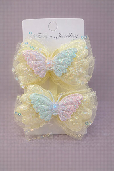 LİA CLİPS CO Kız Çocuk Simli Tüllü Kelebek Toka Seti