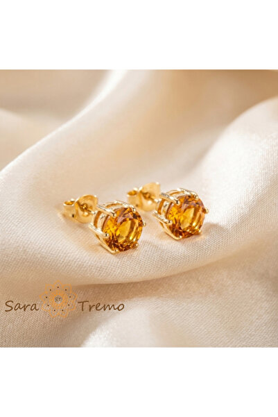 SaraTremo Regal Amber Earrings – 18K Plated Screw Earrings Brazil