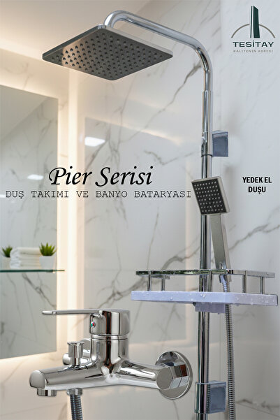 tesitay Geniş Şampuanlıklı Robot Duş Takımı ve Ağır Lüks Banyo Bataryası Pian...