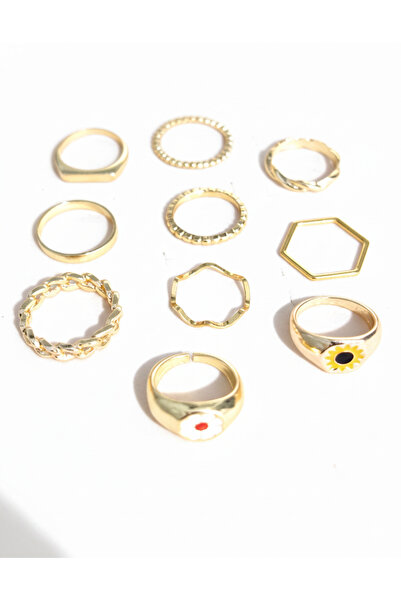 Ervalina مجموعة من 10 خواتم على شكل زهرة الأقحوان