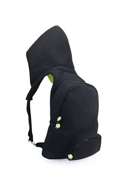 Morikukko Unisex-Adult Hooded Backpack Black Neon Yellow