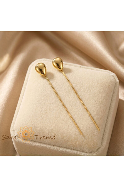 SaraTremo Gold Drop Earrings – 18K Plated Wire Earrings Brazil, 7 cm