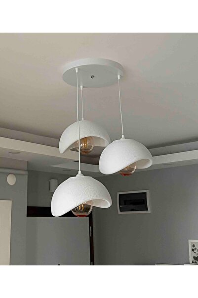 Ferisa Home Ampulsüz Krem Beton Dokulu Pinterest 3'Lü Sarkıt Avize Bohem Mode...