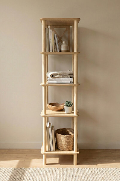 CMDWOOD VIVO R5 Doğal Ahşap 5 Raflı Raf Ünitesi – Kitaplık & Dekor Rafı - Sal...