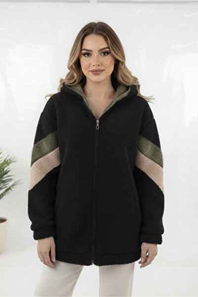 hiramir Peluş Yeni Sezon Kadın Kolları Şeritli Kolej Mont KS2577