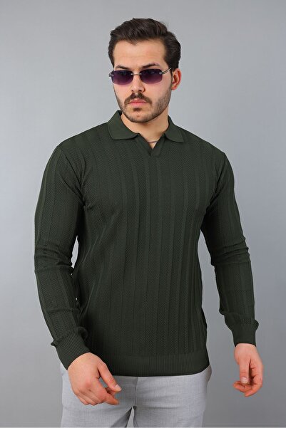 masso Men's Polo Neck Striped Knitwear