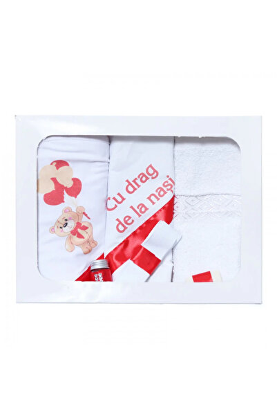 Flashmarket Christening set with teddy bear, printed, 6 pieces, FLSH