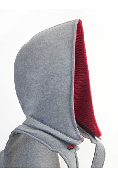 Morikukko Unisex-Adult Hooded Backpack Grey Red