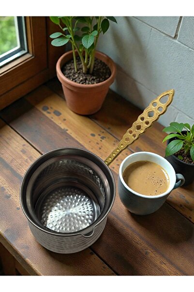 maraşçarşısı Cezve Krom El Yapımı Dövme | 1 Litre Geleneksel Bakır Görünümlü ...