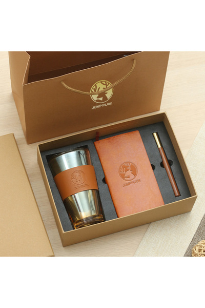 OEM Gift Set with Metal Cup, Diary and Pen, Brown, 450ml
