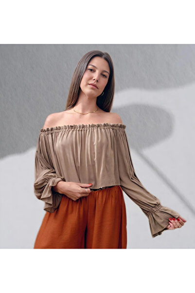 Su Koleksiyon Sahra Madonna Collar Crop Bluz / Mink