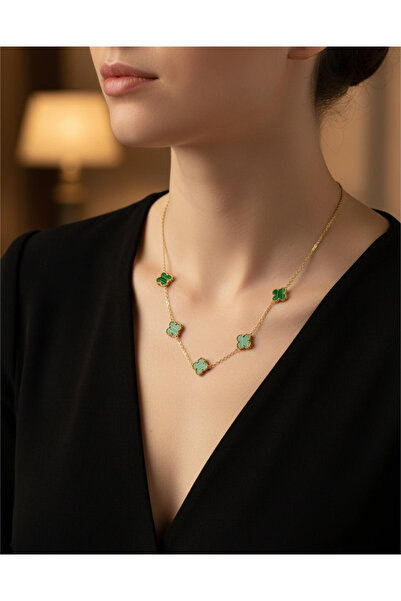 staınless steel Kadın Paslanmaz Çelik 4 Yapraklı Yonca Kolye Şık Tasarım - Yeşil