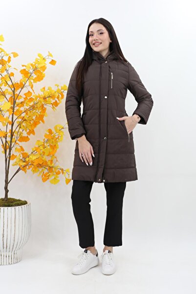 Doque Cep Detaylı Midi Boy Kaban - Kahve