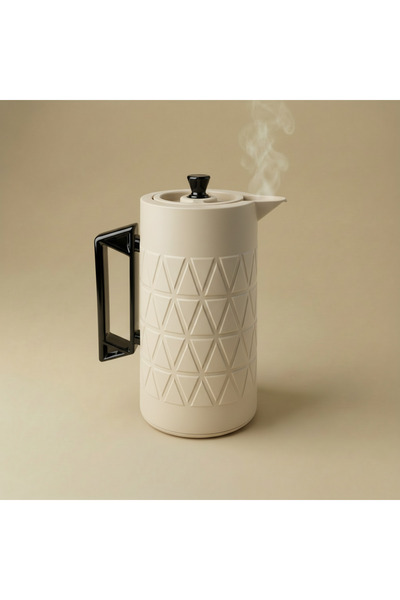 Generic 1L Plastic Insulated Thermos Bottle – Beige Body with Glossy Black Ho...