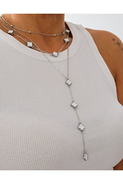 DENİZDENAL Y Necklace Multi Style 3-Piece Necklace White Silver