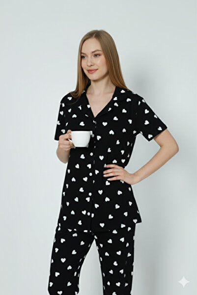 Hukateks Heart Short Sleeve 100% Cotton Women's Pajama Set