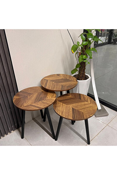 Un 3-piece side coffee table set – modern wooden design with metal legs – ver...