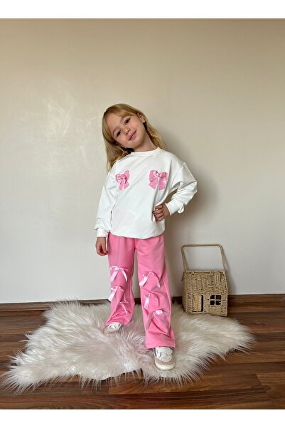 CARLA MARA Girl's Ribbon Detail Tracksuit Bottom and Top Set