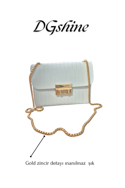 dgshine Kadın Beyaz Zincir Askılı Çapraz Çanta | Gold Kilit Detaylı | Şık & A...