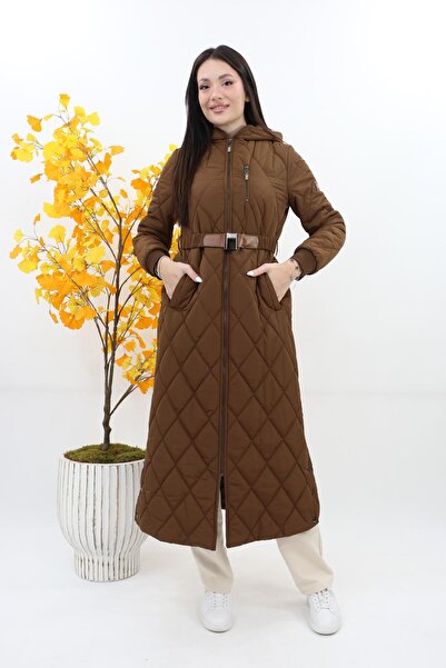 Doque Kemer Detaylı Astarlı Kaban - Tütün