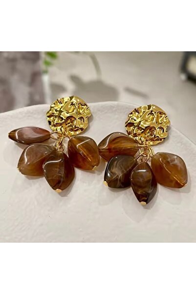 Atelier Çağla Women's Design Dangle Gold Brown Earrings