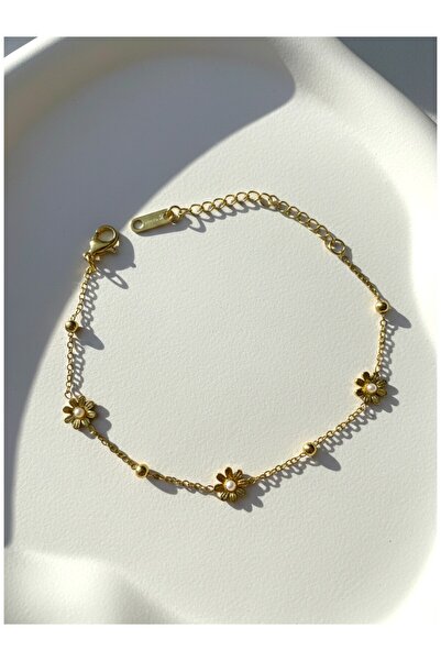 ATALYA ACCESSORY سوار نسائي من الفولاذ بزهرة الأقحوان مع اللؤلؤ الداخلي، لا ي...