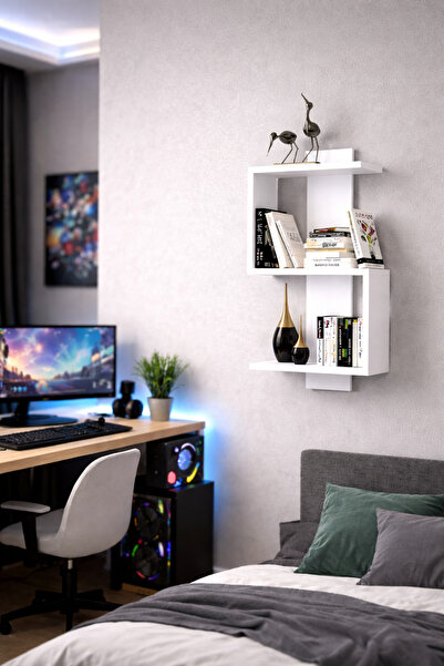 BDK MOBİLYA BEYAZ RENKLİ DEKORATİF MODERN İSKANDİNAV TARZI DUVAR RAFI