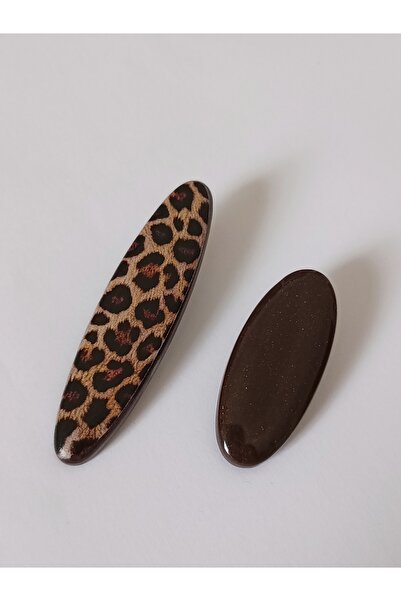 TREND Set of 2 Leopard Print & Glitter Brown Hair Clips