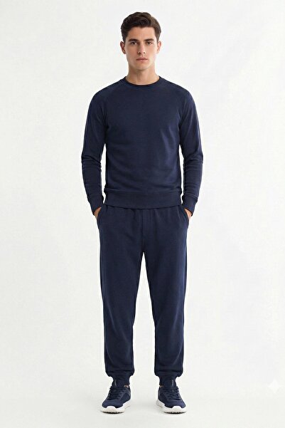 Sabri Özel Giotelli Lacivert Comfort Fit %100 Pamuklu Bisiklet Yaka Eşofman T...