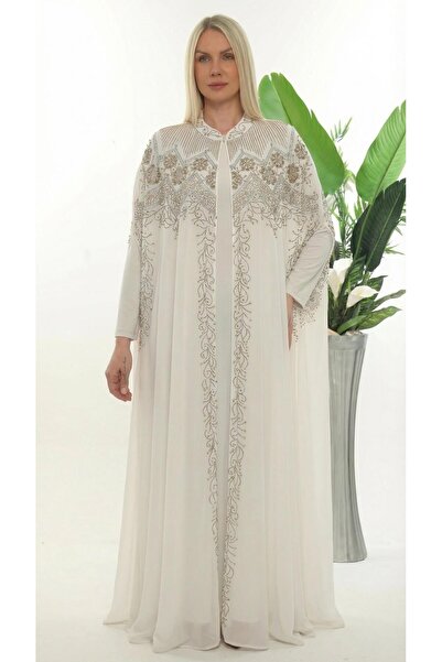 MİSS DİAMOND Chiffon White Long Dress Abaya Suitable for Elegant Stone Hijab