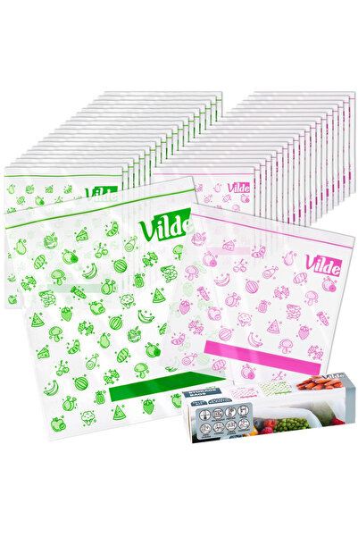 Vilde Set of 40 resealable food bags – two sizes 20.5×21 cm and 24×29 cm