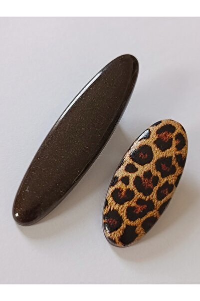 TREND Set of 2 Glittery Bitter Brown & Leopard Pattern Hair Clips
