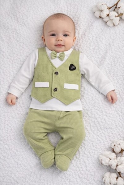 Pure Boutique Set bebelusi 2 piese verde olive, vesta decorativa, bumbac, tin...