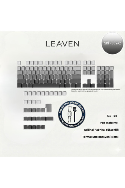 Leaven 136 TUŞ SİYAH- BEYAZ KADEMELİ KEYCAP- MEKANİK KLAVYE TUŞ TAKIMI