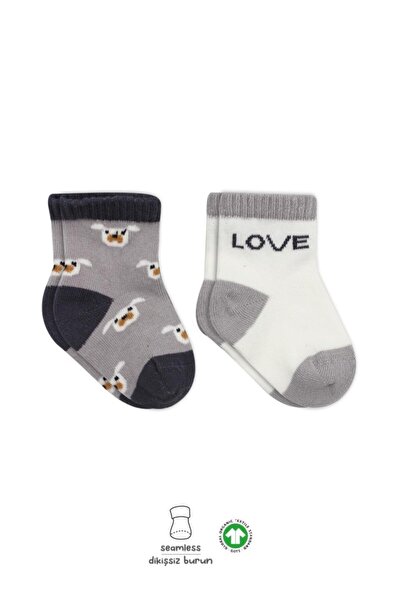 lowell home 2-Piece Love Dog Combed Cotton Socks 10118 Gray