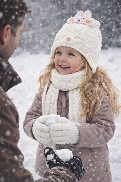 Kitti طقم قفازات وقبعة وشاح للفتيات مع بطانة من الصوف على شكل أرنب