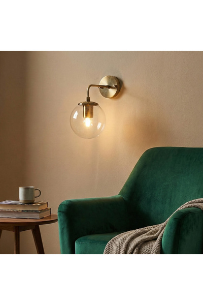 MOİRA Modern Gold Antique Sconce Transparent Glass Globe E14 Lampholder Bathr...